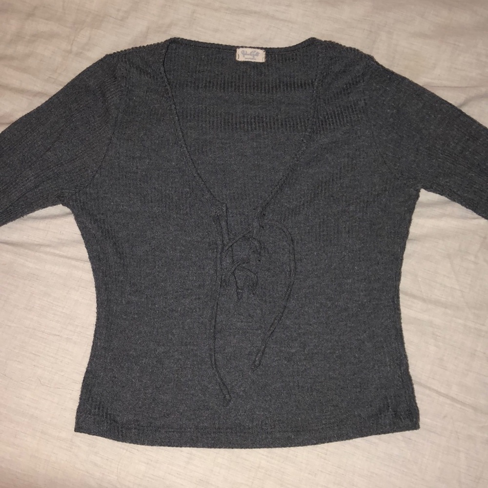 Grey Long Sleeve Tie Shirt